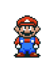 a pixel art of mario with a red hat and blue overalls