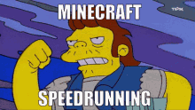 a cartoon character with a fist in the air and the words minecraft speedrunning