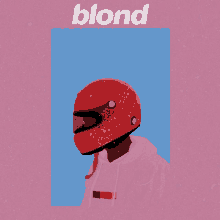 a poster for blond shows a man wearing a red helmet on a pink background