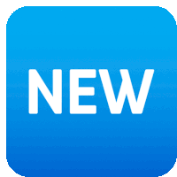 a blue icon with the word new in white letters