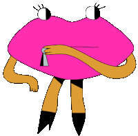 a cartoon drawing of a pink object with a zipper on it