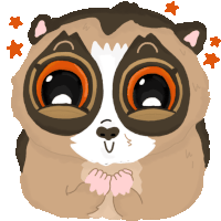 a cartoon drawing of a brown and white animal with big orange eyes