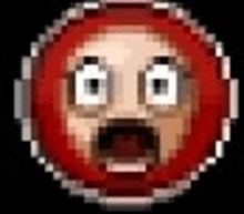 a pixel art of a surprised face with its mouth open and eyes wide open .