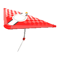 a red and white checkered umbrella has a yellow light on top