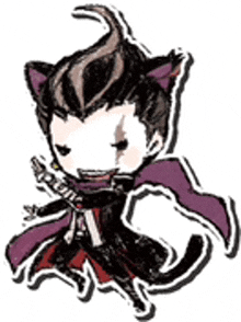 a chibi drawing of a person with cat ears and a purple cape .