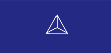 a blue background with a white triangle in the center