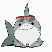 a cartoon drawing of a shark wearing sunglasses and smiling