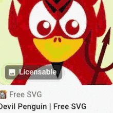 a devil penguin with horns and a trident is a free svg