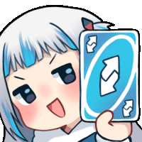 a cartoon girl is holding a blue uno card in her hand