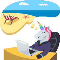 a unicorn sitting at a desk with a laptop