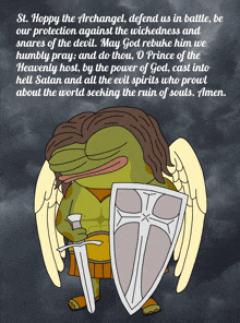 a cartoon of a frog holding a shield and a sword