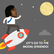 a man riding a rocket with the words let 's go to the moon