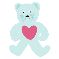 a blue teddy bear with a pink heart in its chest