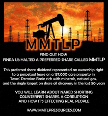 a poster that says find out how mmtlp with an oil pump in the background