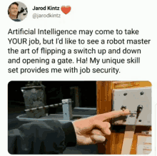 a tweet from jarod kitz shows a man pointing at a switch