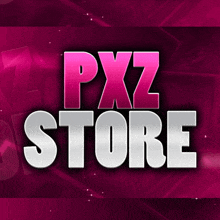 a pink and silver logo for pxz store on a pink background