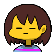 a cartoon character with a yellow face and brown hair .