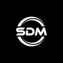 the letter sdm is written in a circle on a black background .