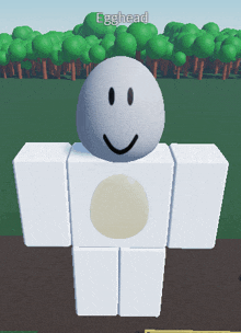 a cartoon character with the name egghead on the top of his head