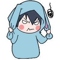 a cartoon drawing of a person wearing a blue hoodie with an angry expression on their face