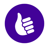 a purple circle with a white thumbs up icon