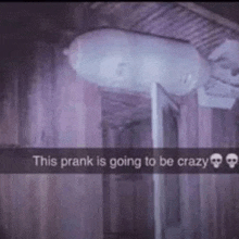 a purple room with a balloon hanging from the ceiling and a text that says `` this prank is going to be crazy ''