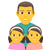 a cartoon illustration of a father and two daughters