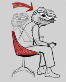 a drawing of a frog sitting in a chair