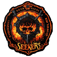 a sticker that says seekers with a skull in the middle