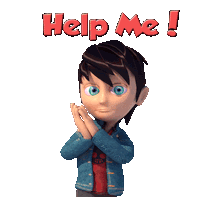 a cartoon character asking for help with the words help me