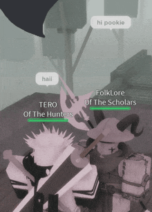 tero of the hunters and folklore of the scholars are talking in a video game