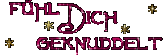 a pixelated image of the words fühl dich geknuddelt on a white background