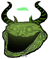 a drawing of a troll face with horns and the words vh below it