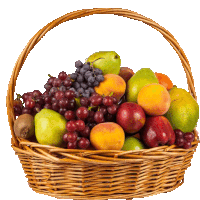 a wicker basket filled with a variety of fruit