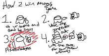 how to win among us game is written on a white board