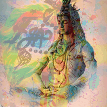 a painting of a deity with the word om on the bottom right