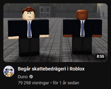 two roblox characters standing next to each other with the time of 8:55 on the bottom