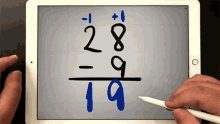 a person is using a pen to draw a math equation on a tablet