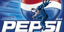 an advertisement for pepsi man shows a superhero jumping in the air