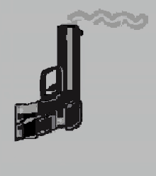 a pixel art of a gun with smoke coming out of it