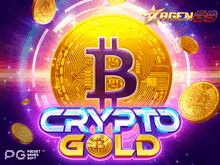 a purple background with a gold coin and the words crypto gold