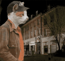 a pixelated image of a cat wearing a hat and jacket