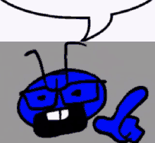 a blue ant with glasses and a speech bubble pointing up