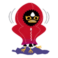 a cartoon drawing of a bird wearing a red hooded jacket