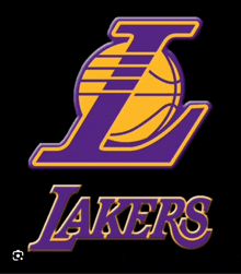 a lakers logo on a black background with a basketball