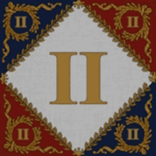 a red white and blue flag with the letter ii in the center