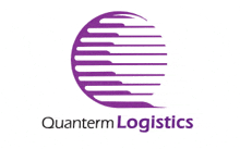 a purple logo for quantum logistics with a globe in the middle .