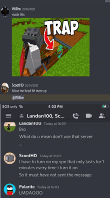 a screenshot of a discord conversation between willire and scoot hd