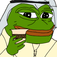 a cartoon of a green frog wearing a keffiyeh drinking a cup of coffee