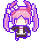 a pixel art drawing of a girl with pink hair and purple ears .